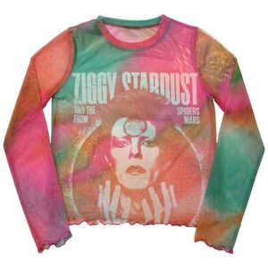 David Bowie Womens/Ladies Ziggy v2 Mesh Long-Sleeved Crop Top / Orange